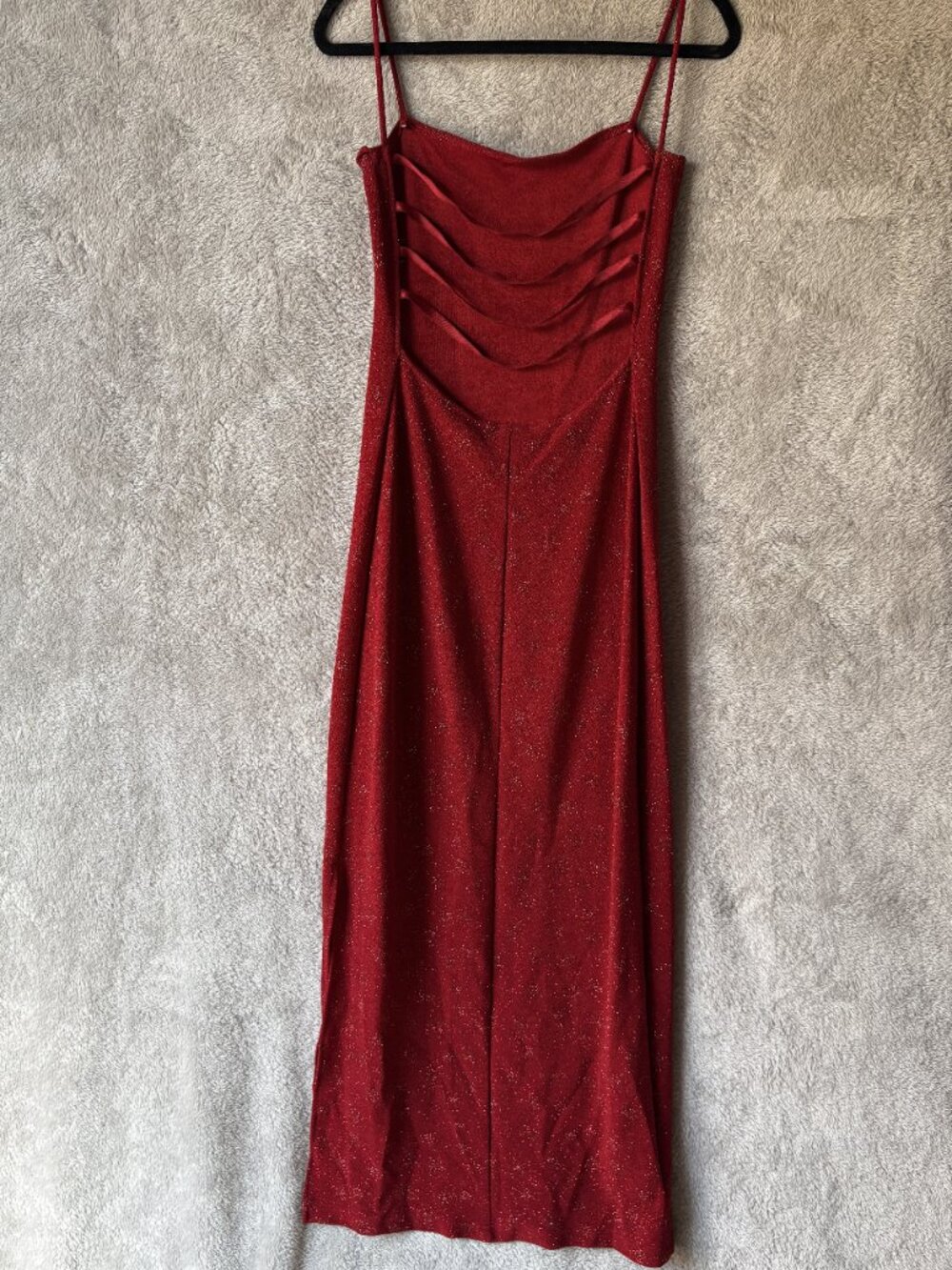 Vintage A Fortiori Red Glitter Maxi Dress Medium Y2K Open Back Halloween Formal
